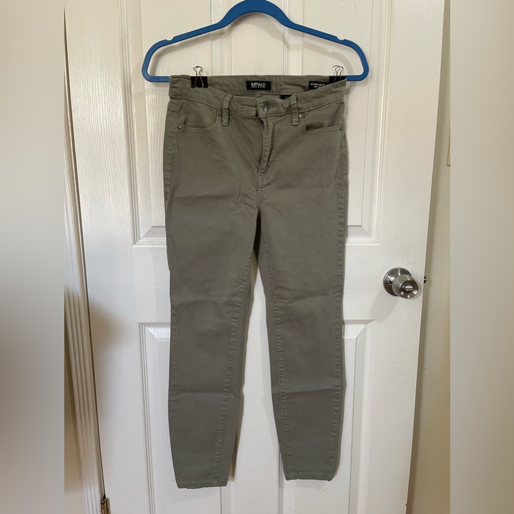 Buffalo jeans, 2 pairs, one green and one blue.